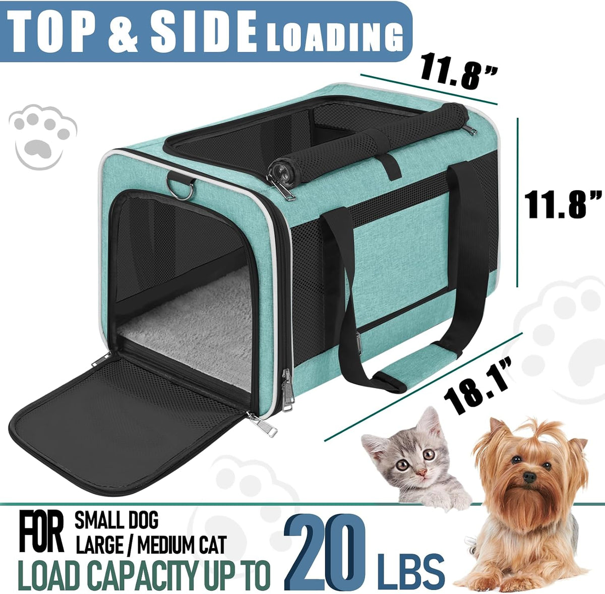 Large Cat Carrier Soft, Collapsible Travel Pet Carry Bag, Small Dogs
