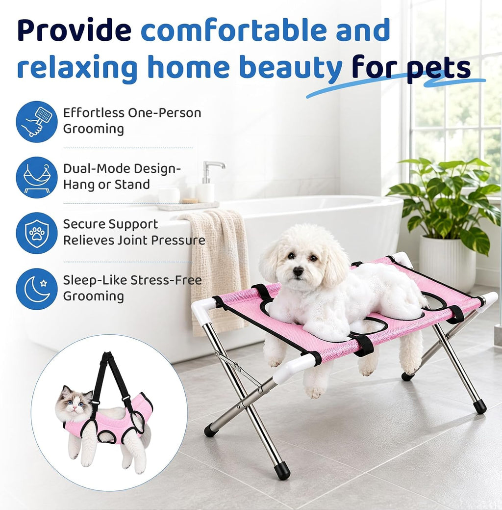 Pet Grooming Hammock Stand, Foldable Dog Bath Holder Sling Shower Table