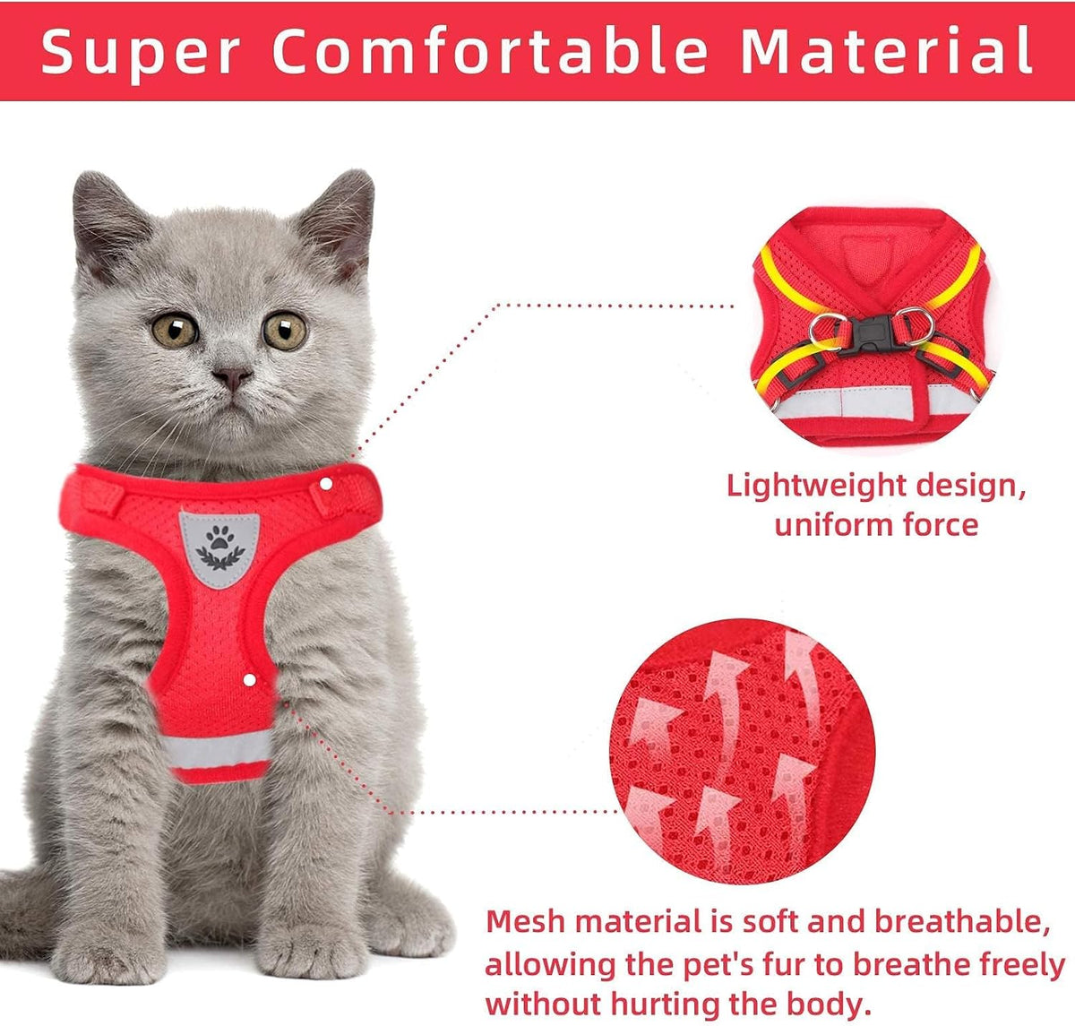 Cat Vest Harness and Leash Set, Escape Proof Kitten Harness Red XS