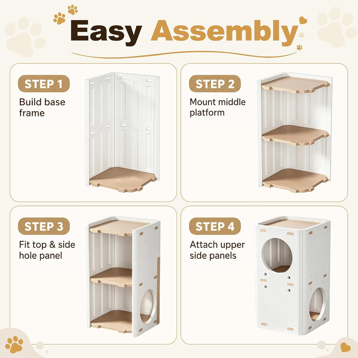 2-Storey Cat House Tower, Waterproof HDPE Plastic Cat Condo with External Jumping Platform & Dual Hideaway Caves, Easy t