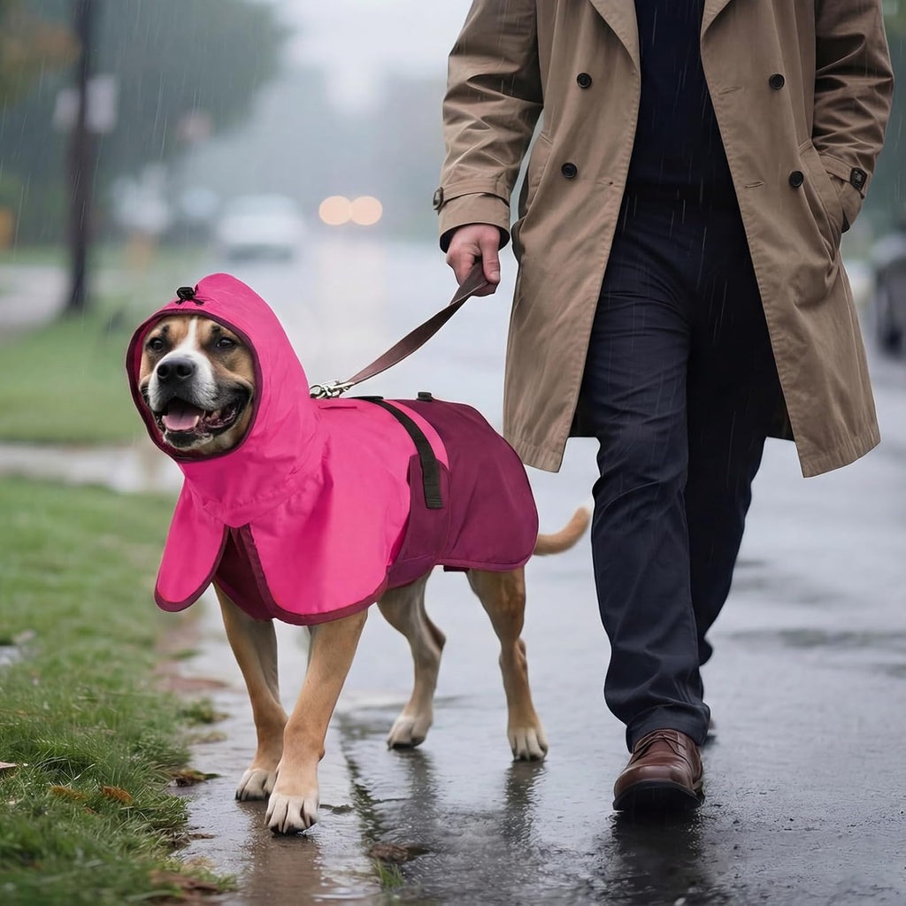 BRKURLEG Dog Raincoat, Waterproof Rain Jacket with Hood, Rose Red, M
