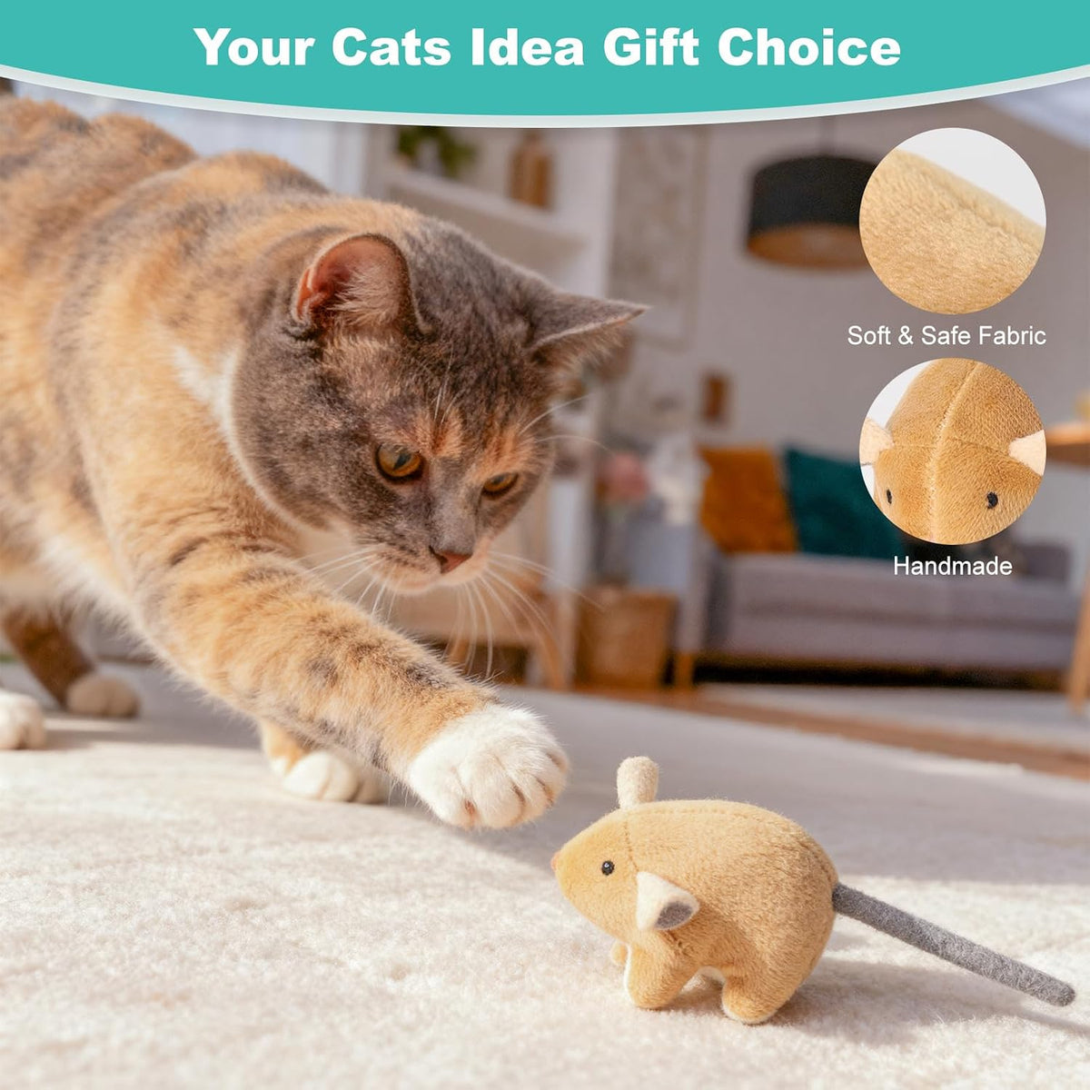 Plush Catnip Mice Toys with Rattle Sound- 2 Pcs Interactive Cat Toys for Indoor Cats, Durable Stress Relief Eco-Friendly