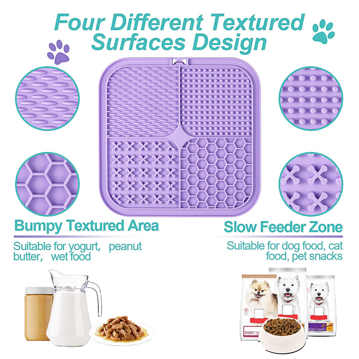 LUKITO Lick Mat for Dogs & Cats 2 Pack, Slow Feeder Licking Pad with Suction Cups for for Anxiety Relief and Boredom Reducer, Perfect for Bathing Grooming