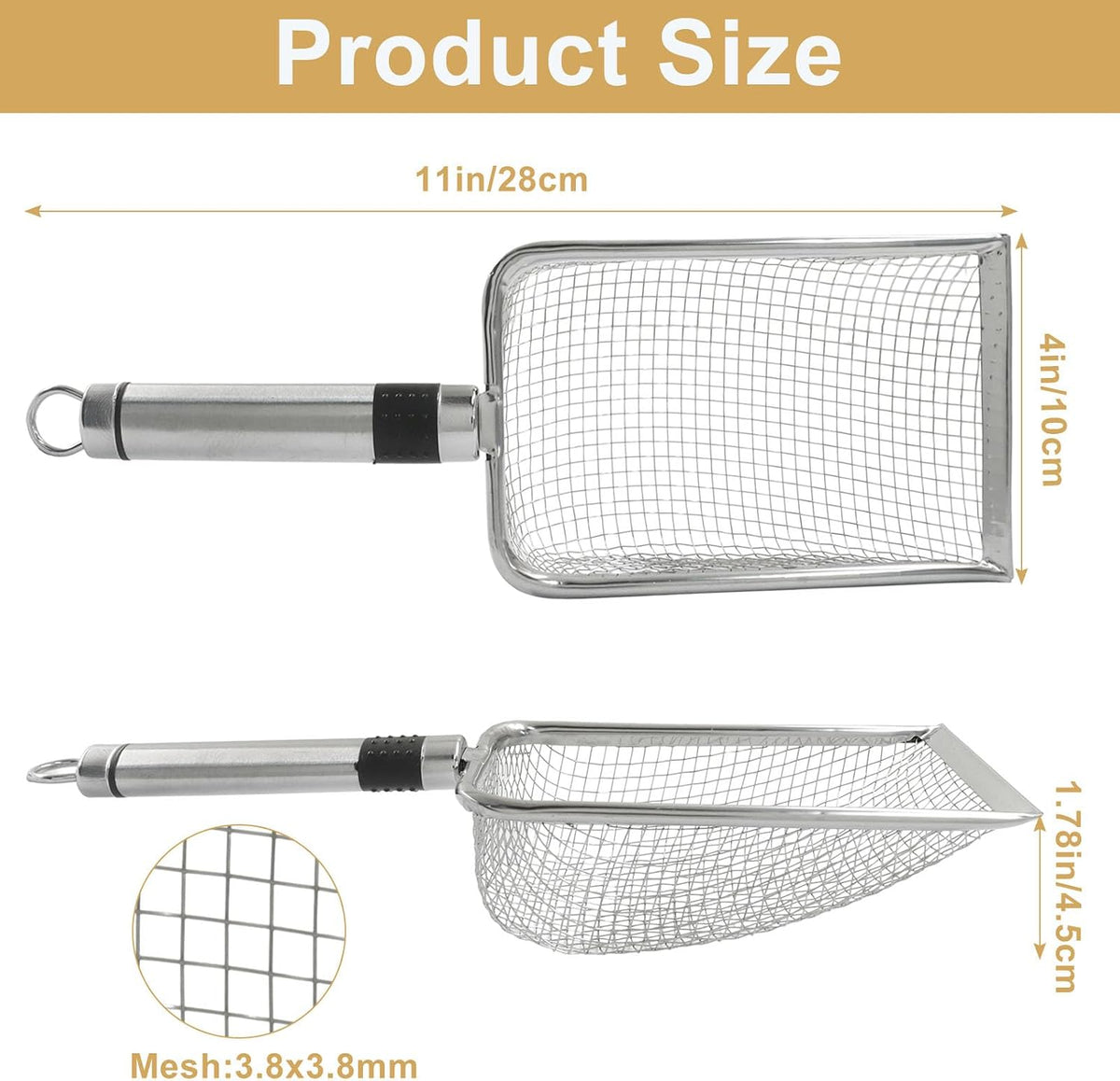 Mesh Scooper Stainless Steel 3.8mm Mesh Cat Litter Scoop