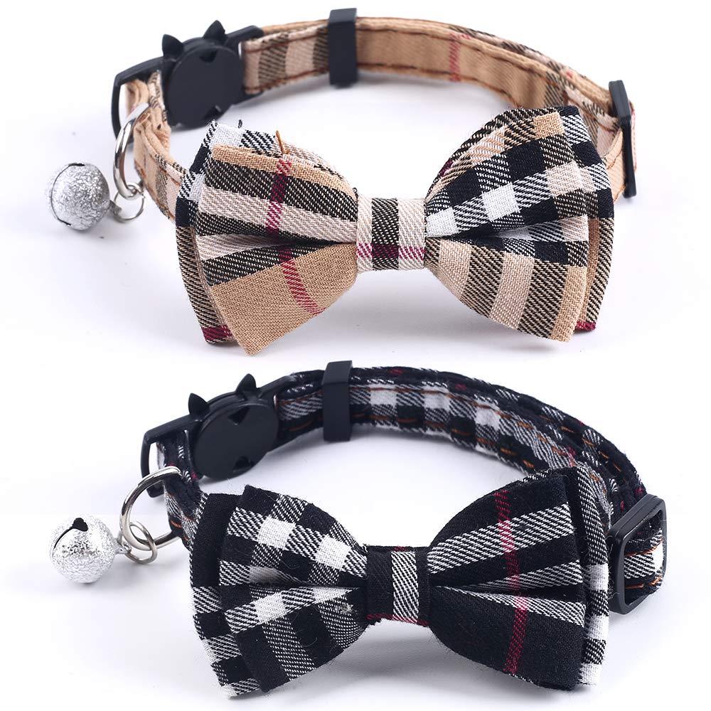 SuperBuddy Cat Collars Breakaway with Cute Bow Bell - 2 Pack Kitten Collar Plaid Cat Collar with Removable Bowtie Cat Collar for Cats Kittens…