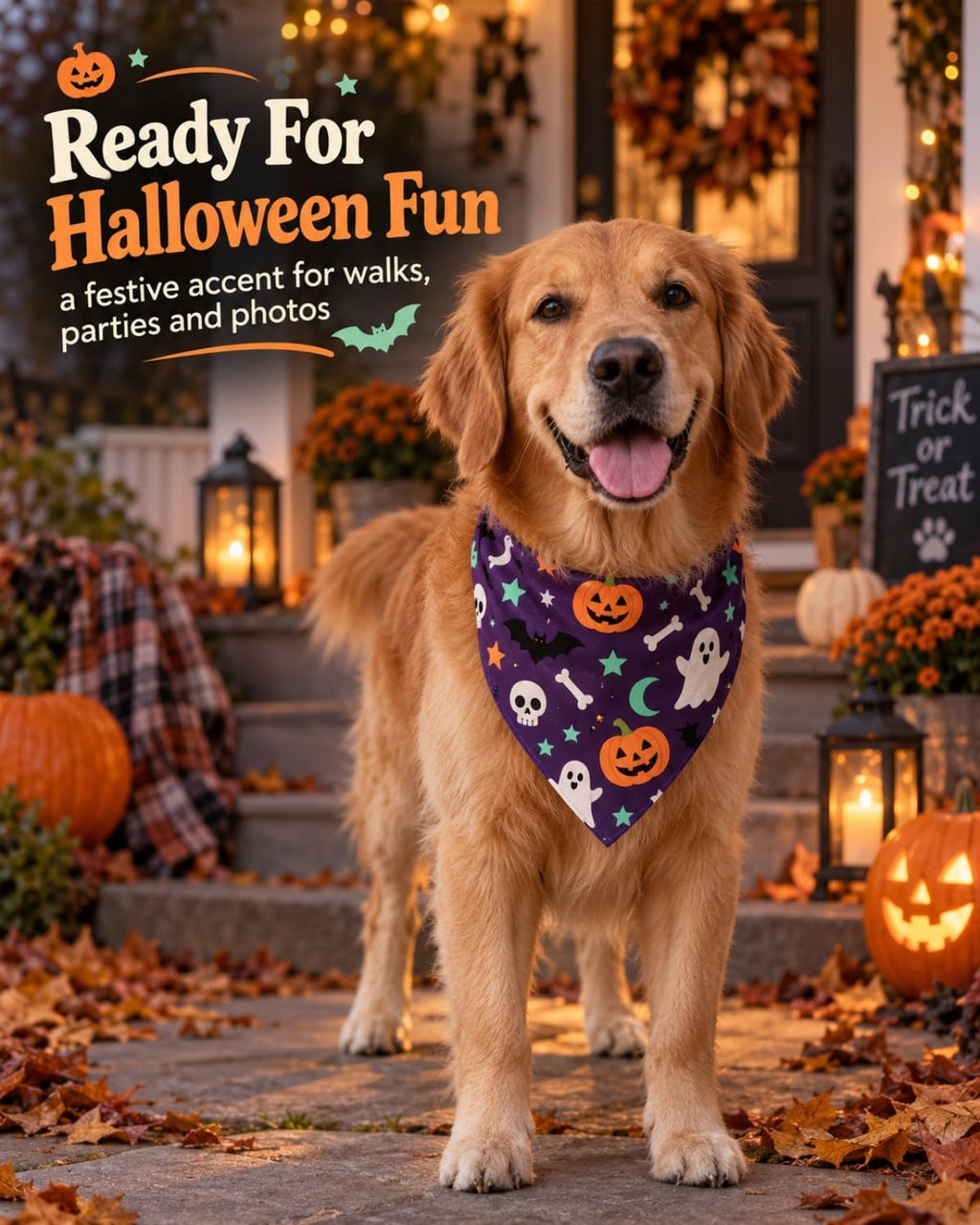 Halloween Dog Bandanas 2PCS Pumpkin Pet Scarf