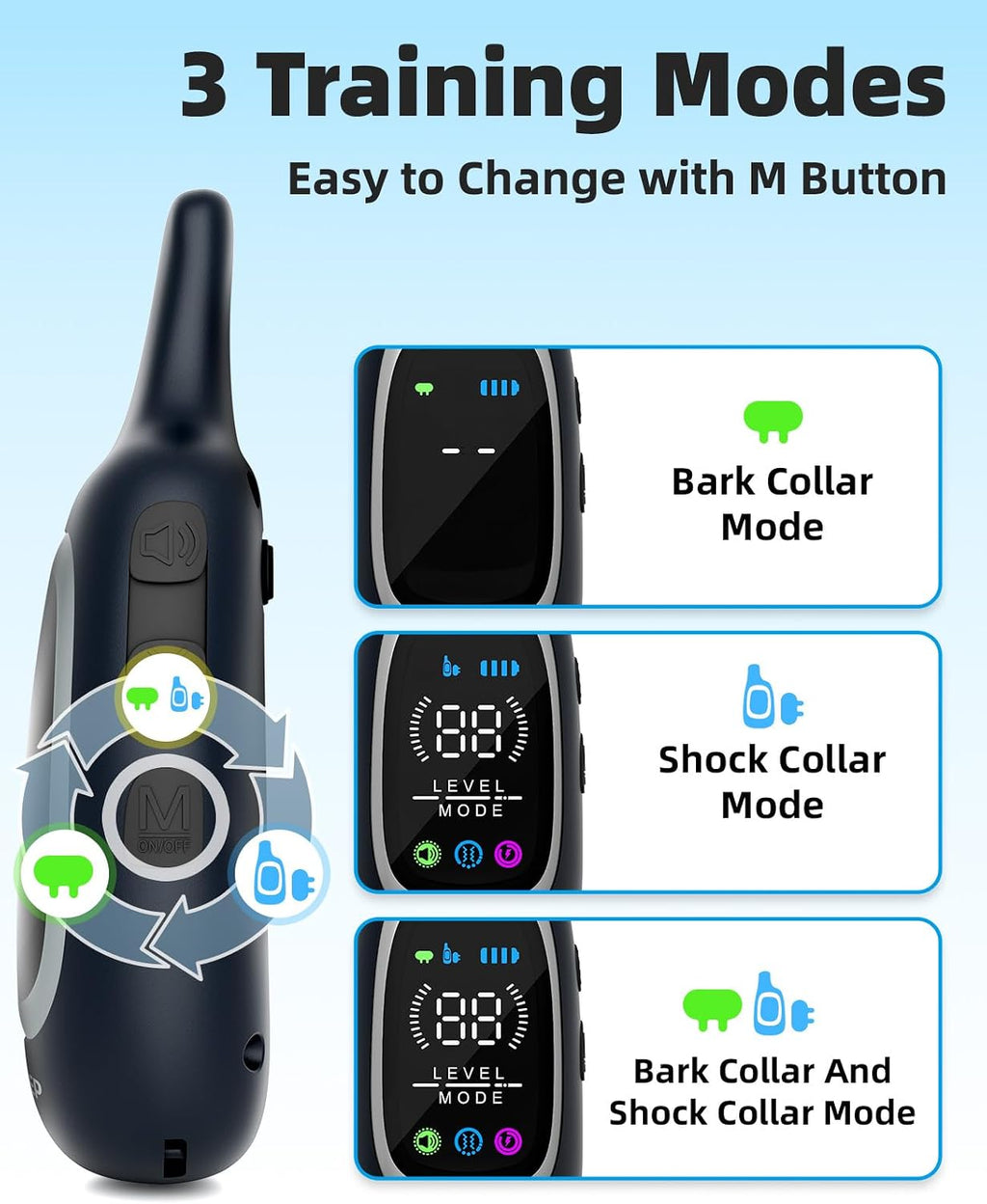 2-in-1 Dog Shock Collar and Bark Collar for Dogs – 3300FT Dog Training Collar with Remote, IP67 Waterproof e Collar with