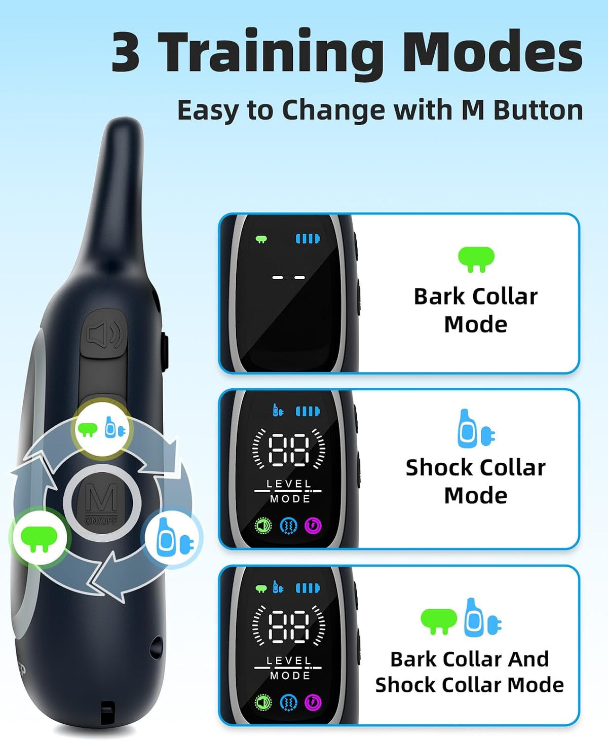 2-in-1 Dog Shock Collar and Bark Collar for Dogs – 3300FT Dog Training Collar with Remote, IP67 Waterproof e Collar with