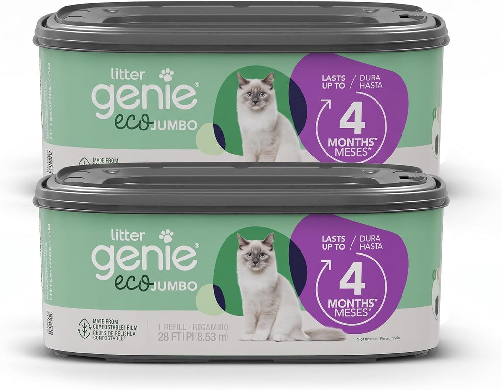 Litter Genie Eco Refills | Compostable Cat Litter Bags Jumbo 2-pack | Up to 4 Months of Supply in 1 Cartridge