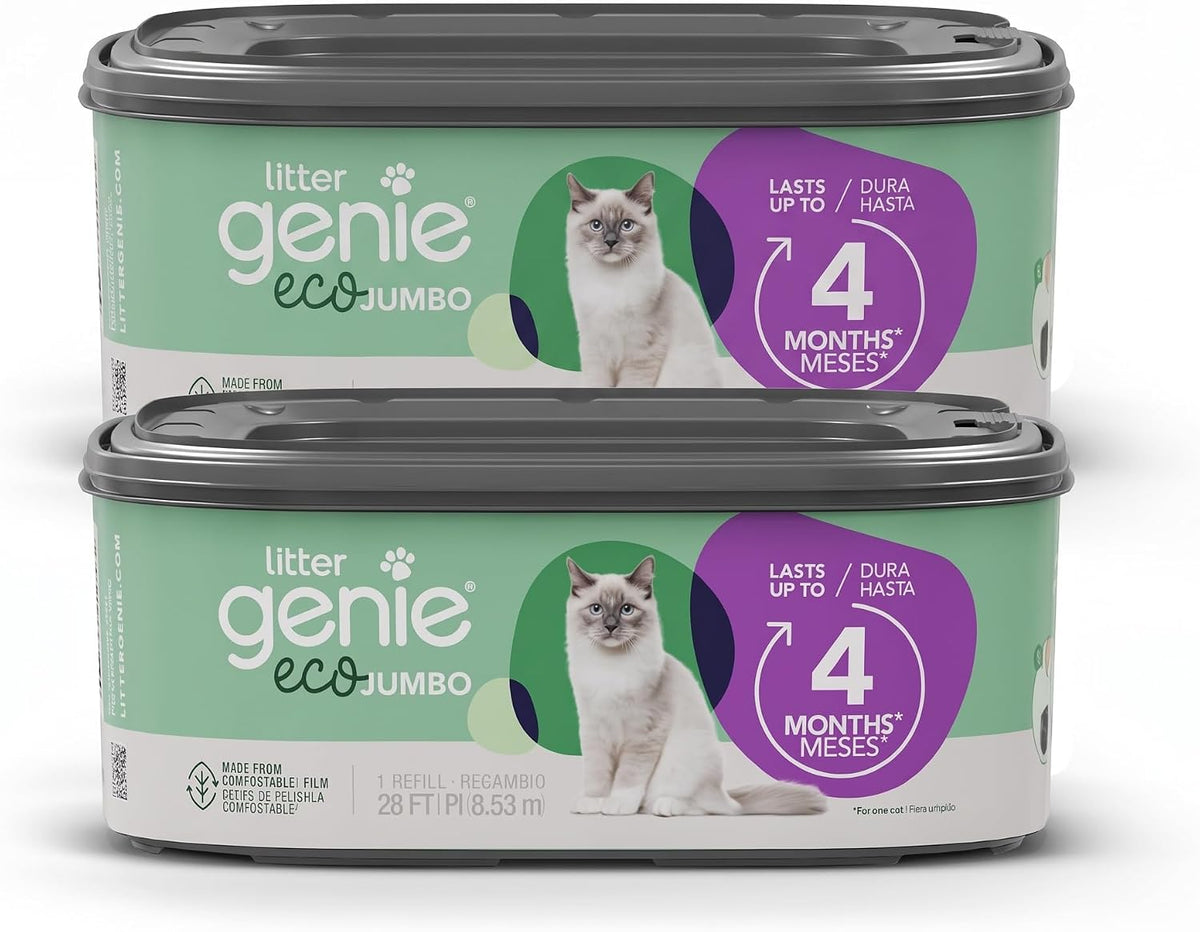 Litter Genie Eco Refills | Compostable Cat Litter Bags Jumbo 2-pack | Up to 4 Months of Supply in 1 Cartridge