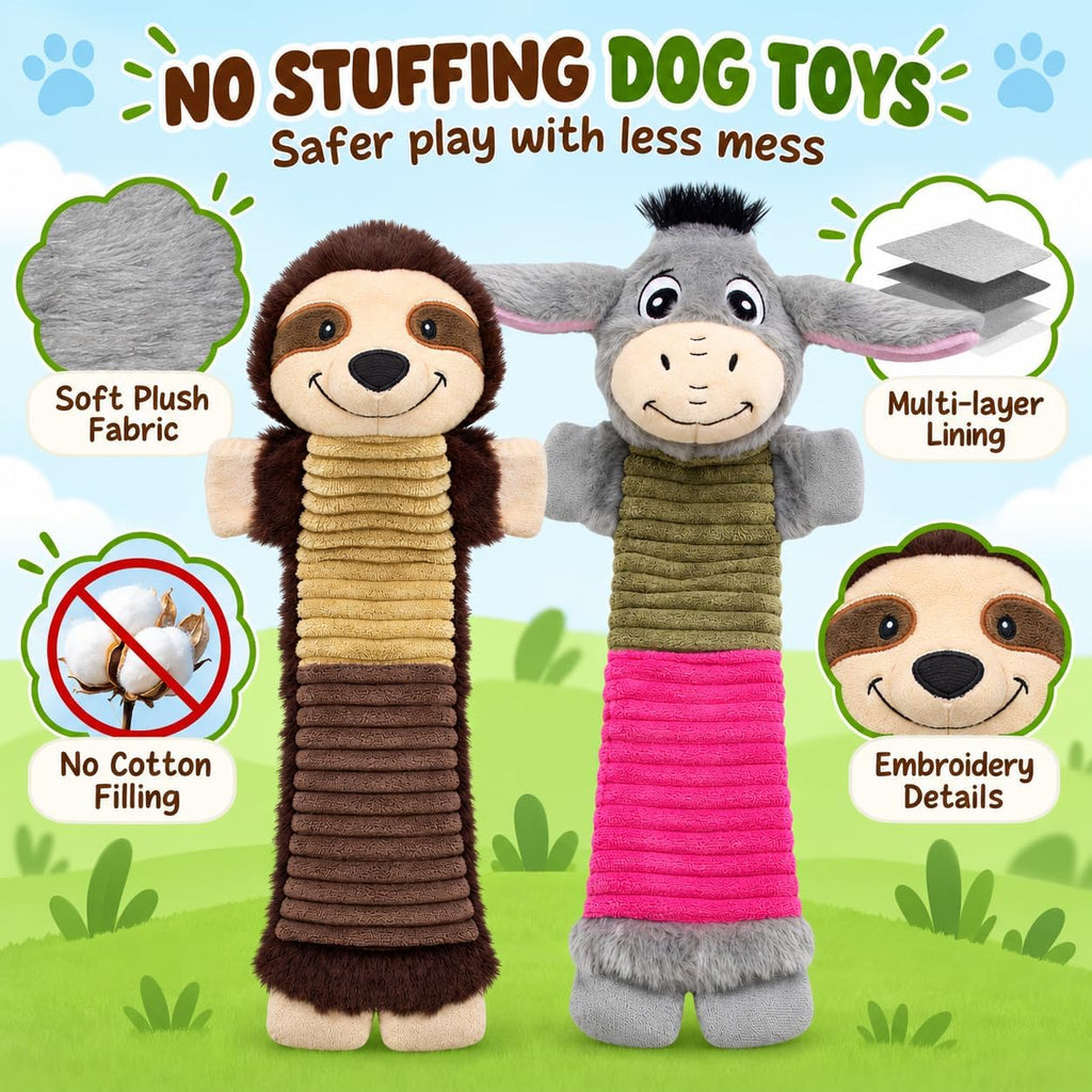 2 Pack No Stuffing Dog Squeaky Toys, Chew with Crinkle to Large Puppy