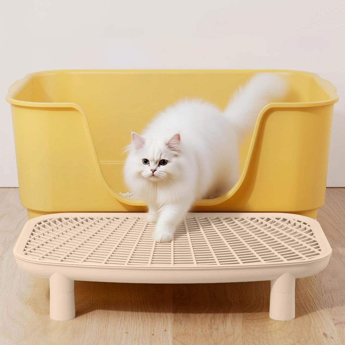 Litter Catching Step for Cat Litter Box Litter Trap Stool, White
