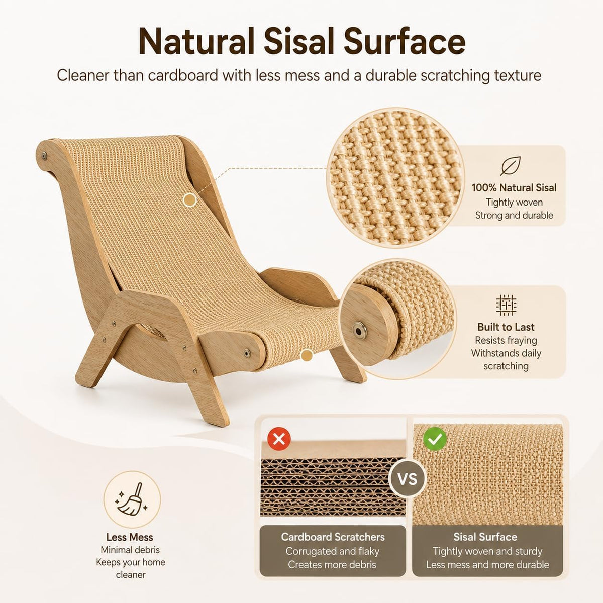 Cat Scratch Lounger Chair, 2-in-1 Sisal Scratcher Board Bed, Standard
