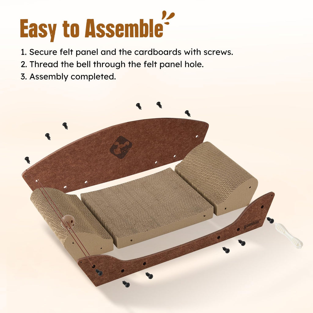 ZOMISIA 26'' Cardboard Cat Scratcher Bed for Indoor Cats, 1PC, Brown