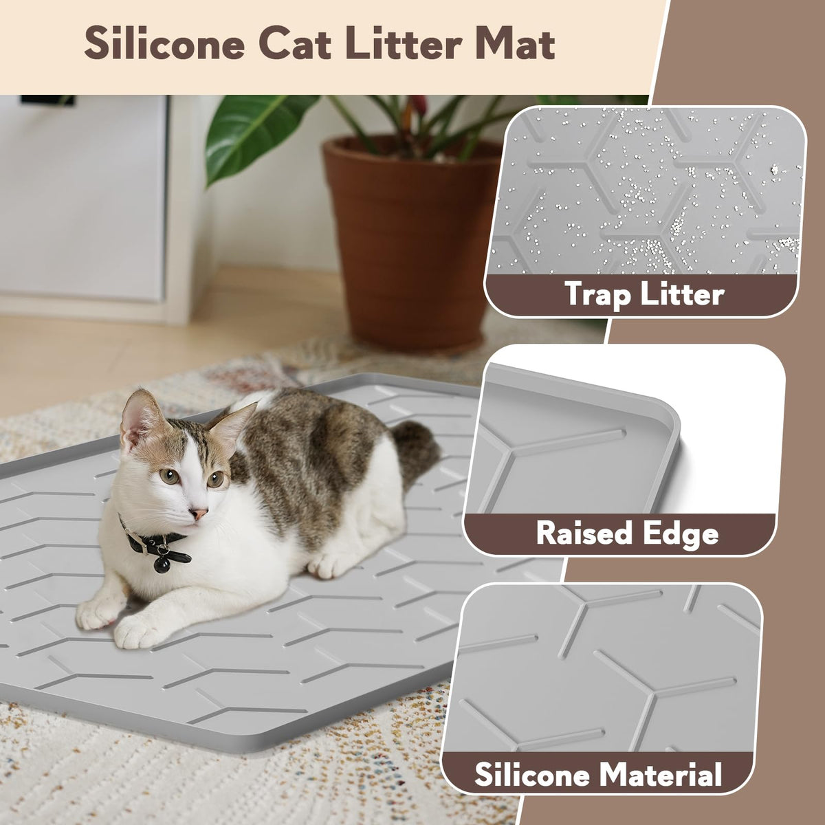 Garoopion Silicone Cat Litter Mat Large 40" X 28", Easy to Clean, Gray