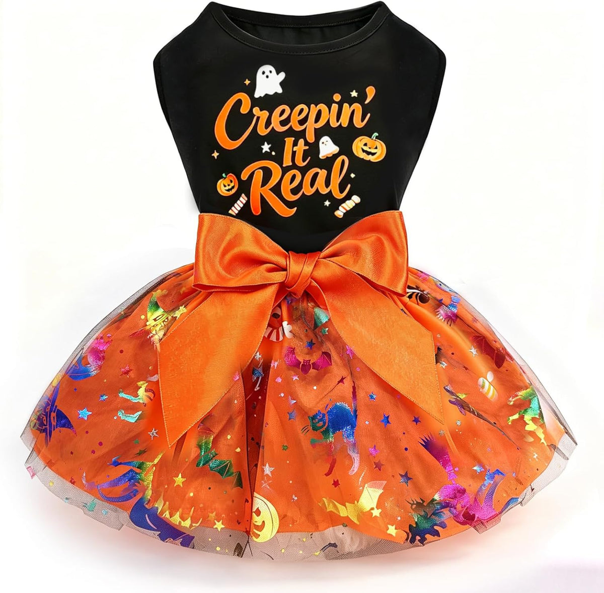 Dog Halloween Costumes Creepin’ It Real Halloween Puppy Dress Holiday Funny Dog Skirt Glitter Pet Clothes Cat Apparel wi