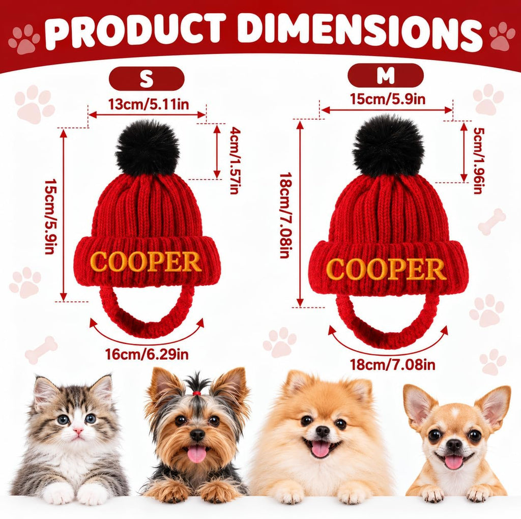 Personalized Dog Winter Hat with Ear Holes Pet Beanie with Embroidered Name