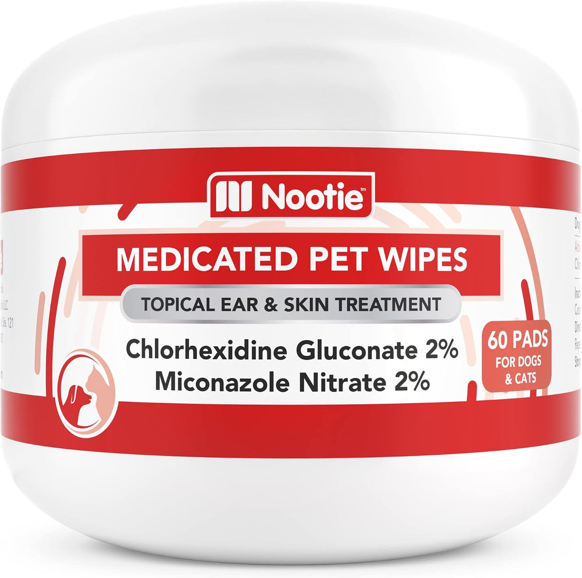 Nootie Medicated Dog Wipes, 2% Chlorhexidine and 2% Miconazole Formulated Pet Wipes for Dogs and Cats - 5"x 6" Size XL W