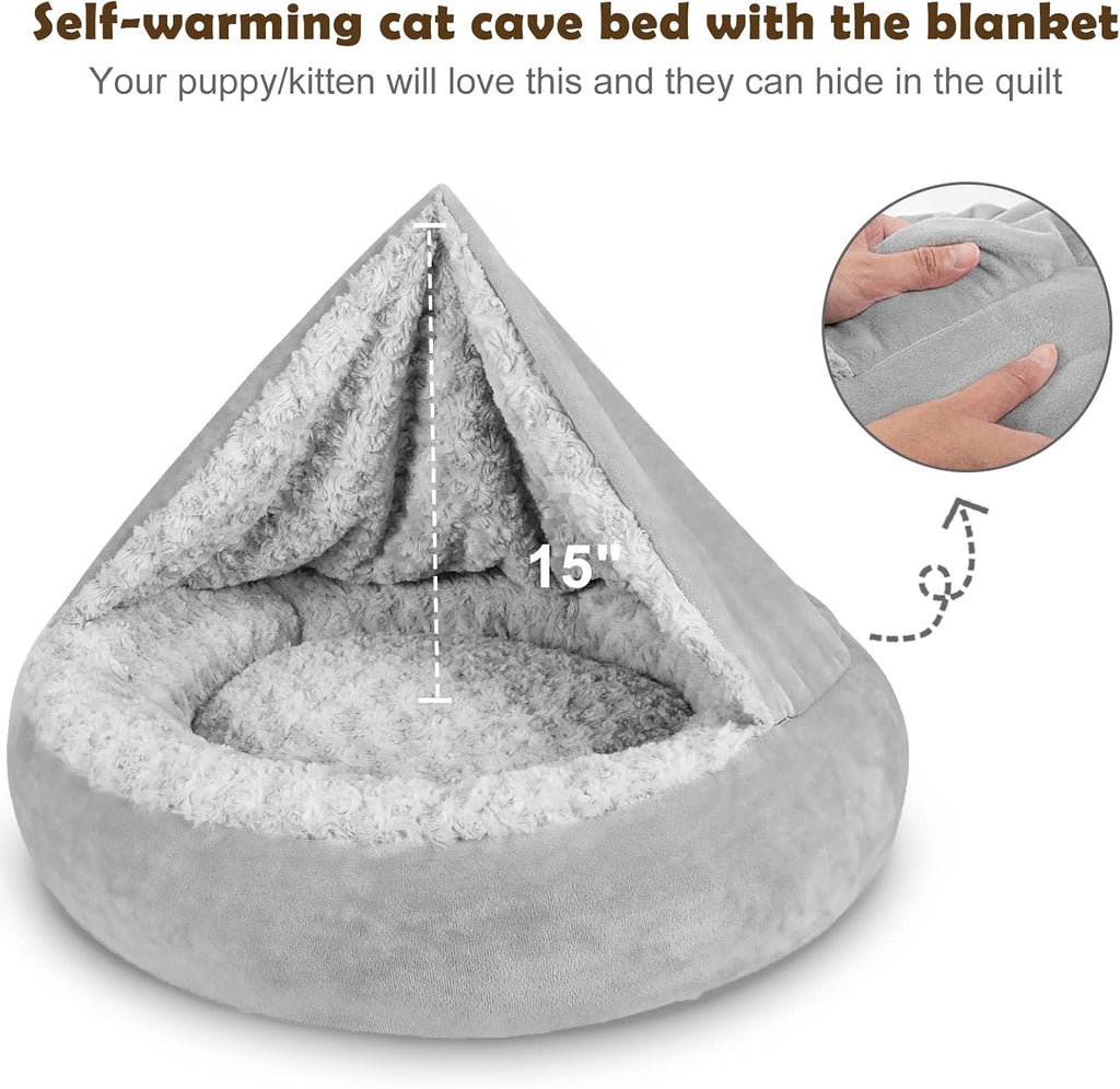 JOEJOY Small Dog Bed Cat Bed with Hooded Blanket, Cozy Cuddler Luxury Puppy Pet Bed, Donut Round Calming Anti-Anxiety Do