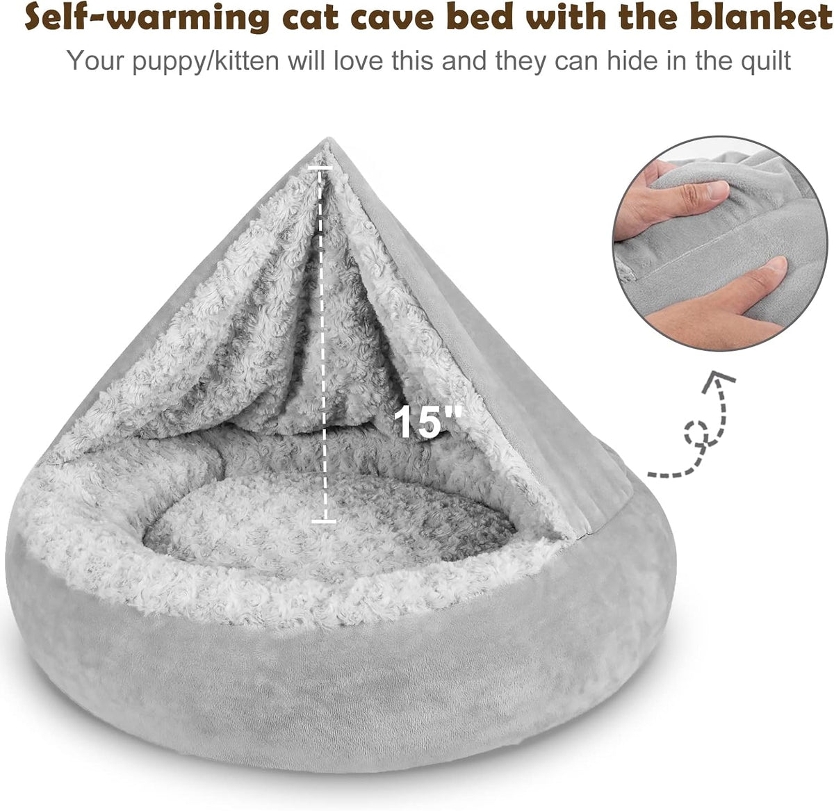 JOEJOY Small Dog Bed Cat Bed with Hooded Blanket, Cozy Cuddler Luxury Puppy Pet Bed, Donut Round Calming Anti-Anxiety Do