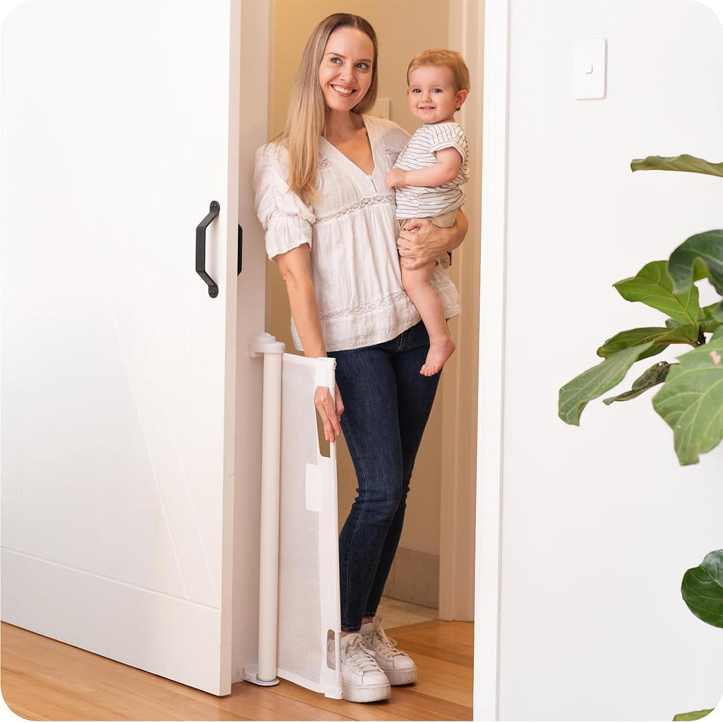 Perma Child Safety Retractable Baby Gate - Mesh Dog & Pet Gate for Stairs