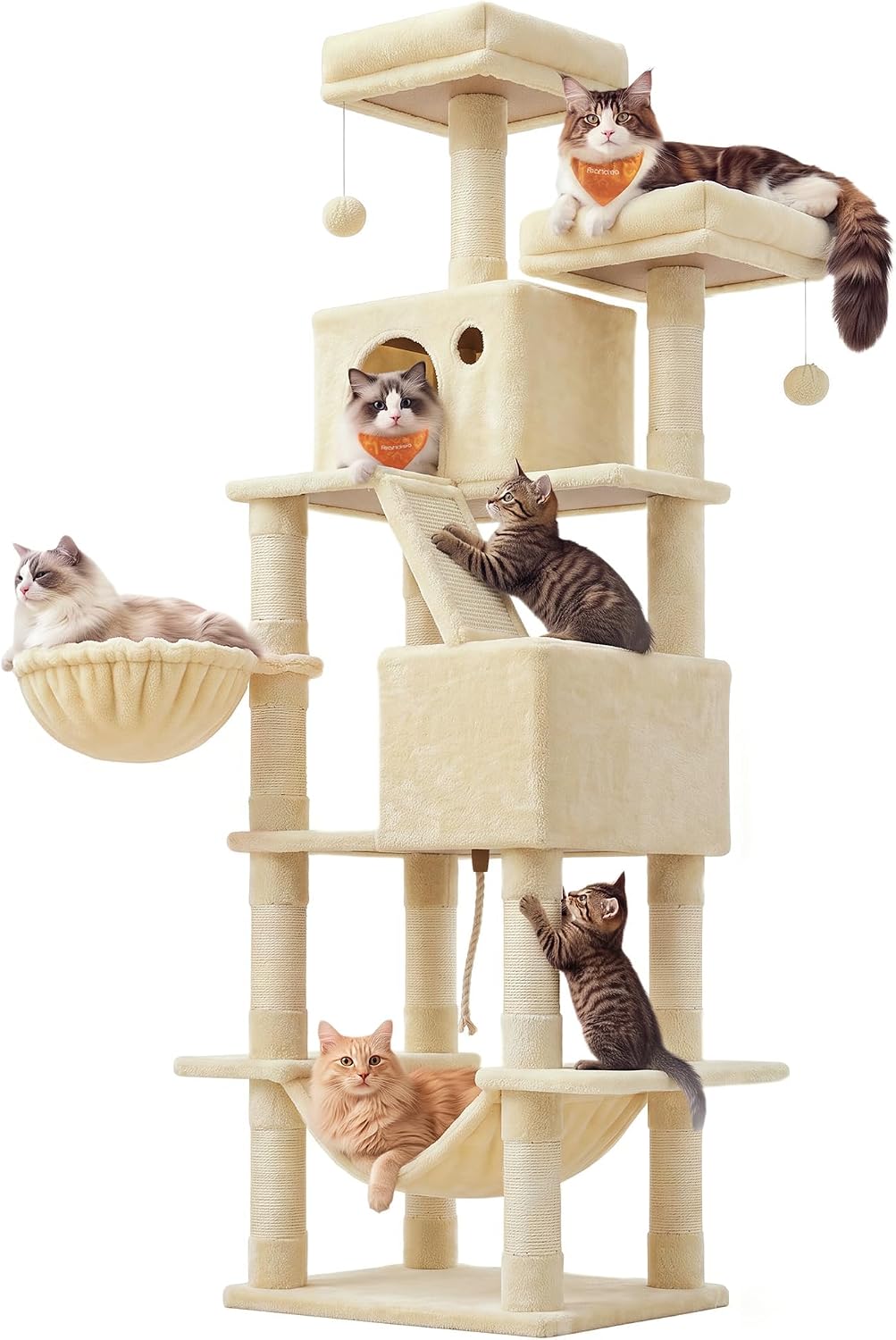 Feandrea Cat Tree, 81.1-Inch Large Cat Tower, Multi-Level Condo, Light Gray
