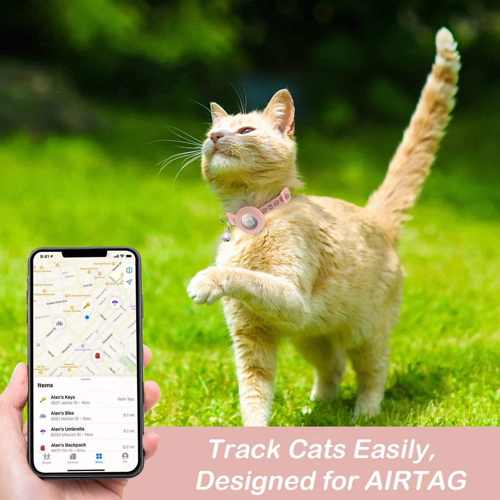 2 Pack Airtag Cat Collar Breakaway with Bell,Reflective Kitten Collar with Apple Airtag Cat Collar Holder,Adjustable 7-12In,Safety Buckle for Girl Boy Cats,Pet Supplies,Accessories,Gifts (Pink)