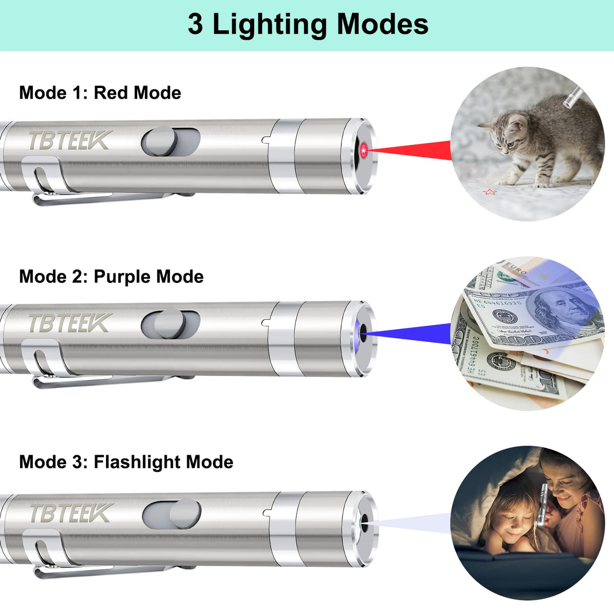 TBTeek Cat Toys, Rechargeable, 3 Light Modes & 5 Fun Patterns