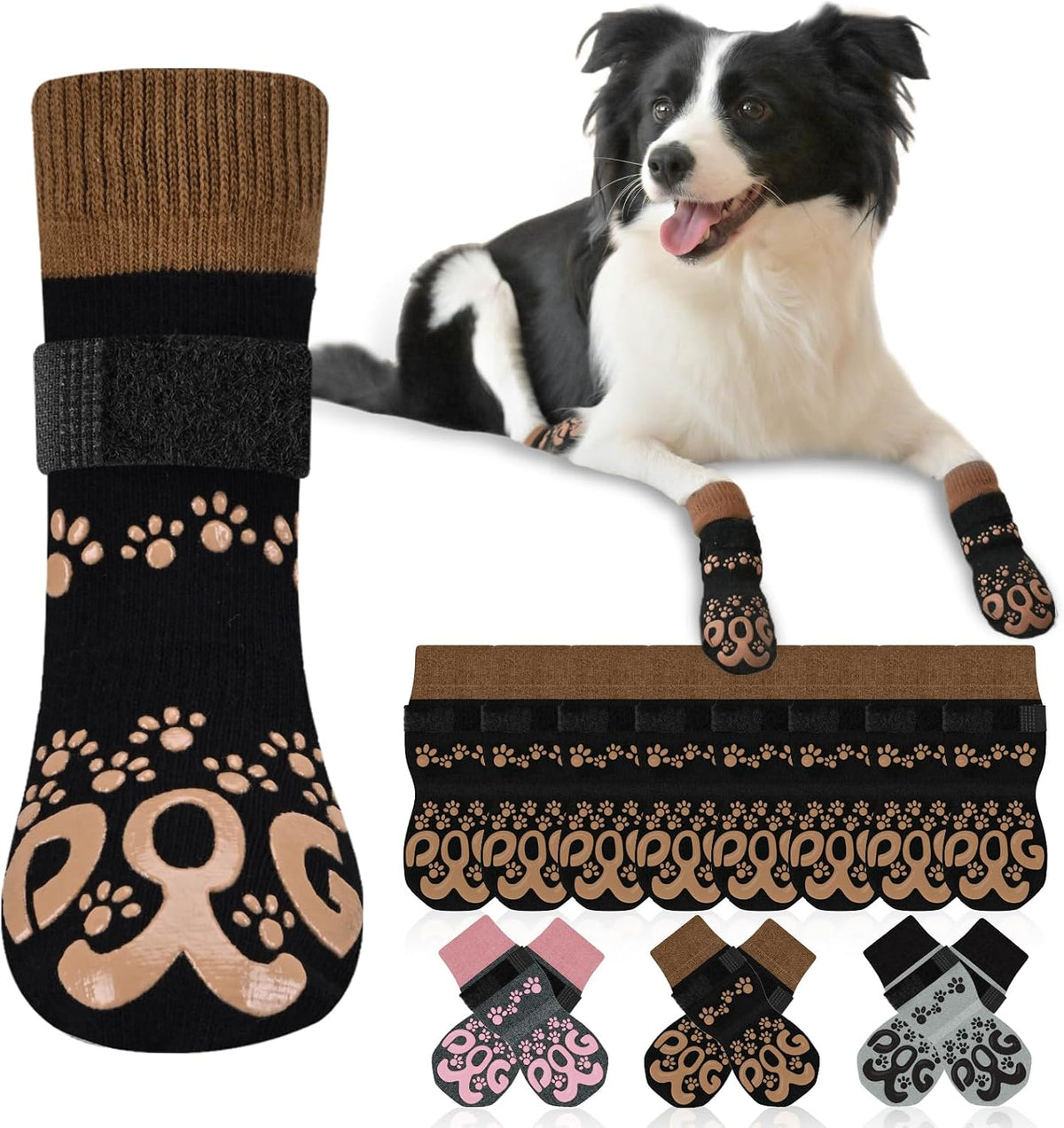Dog Socks for Hardwood Floors Anti Slip - Double Side Dogs Booties to Prevent Licking, Hot Pavement Paw Protectors, No T