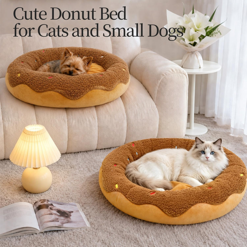 Donut Calming Cat Bed for Indoor Cats, Washable Pet Bed, 21in