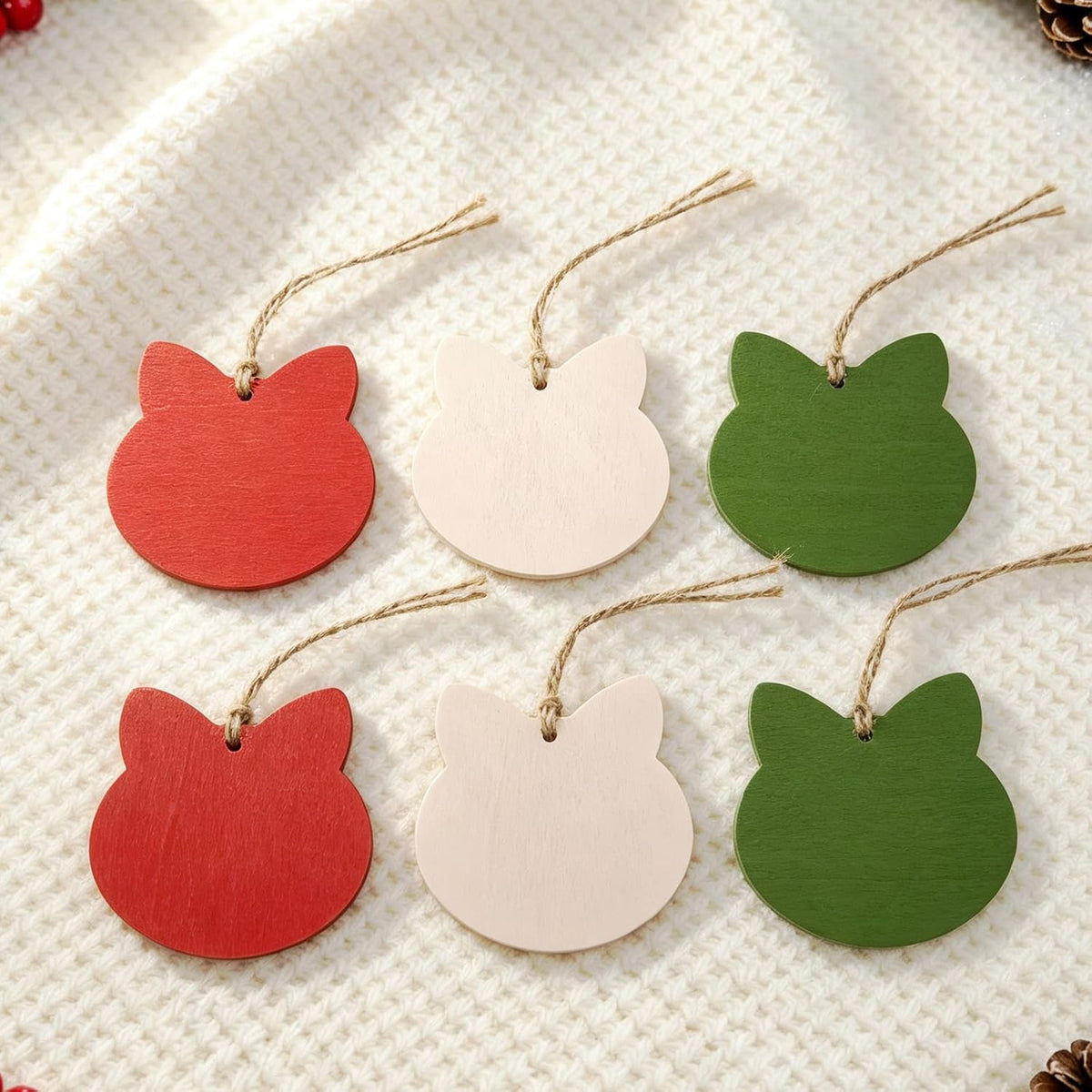 6pcs Christmas Stocking Name Tags for Pets, Cats, Dogs - Cat Head Shape