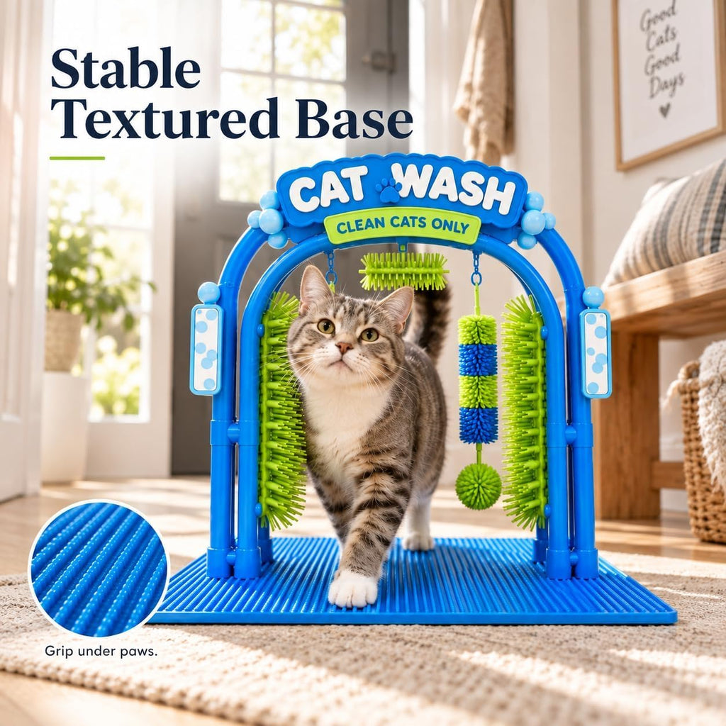 Cat Wash Grooming Station，Cat Car Wash Scratcher，Arch Grooming Station with Flexible Bristles, for Shedding, Hair Catche