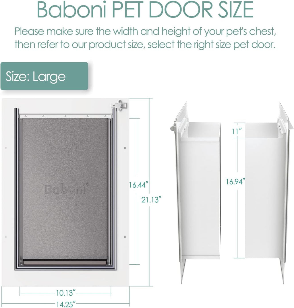 Baboni Pet Door for Wall,3-Flap,Steel Frame and Telescoping Tunnel, Aluminum Lock, Double Flap Dog Door and Cat Door, St