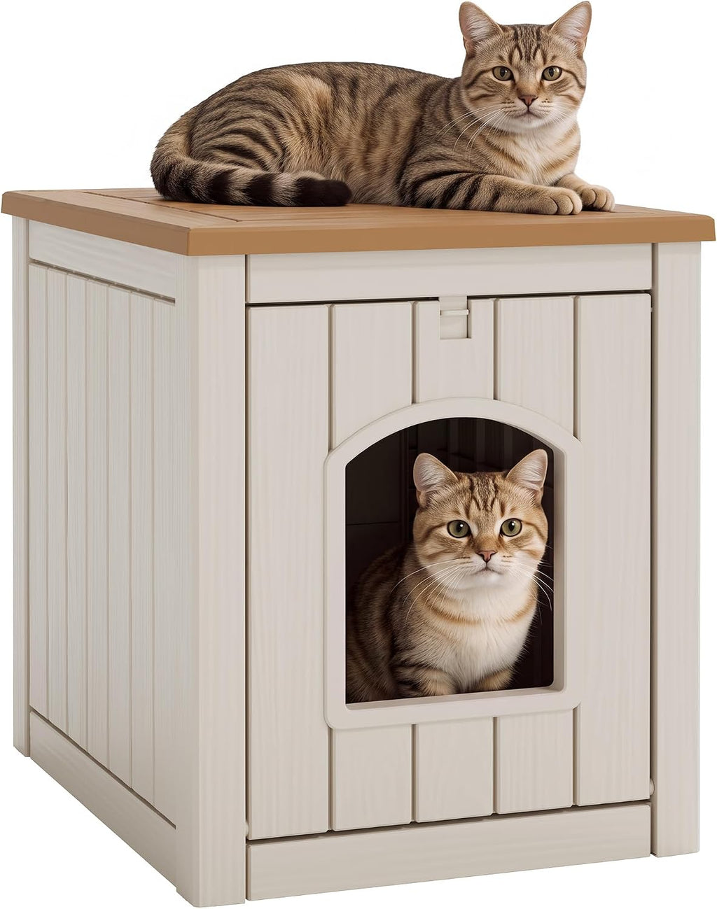 Outdoor Cat House Weatherproof, Resin Cat Houses for Outdoor Indoor Cats, Cat Box Enclosure, Cat Bed Easy to Assemble & 