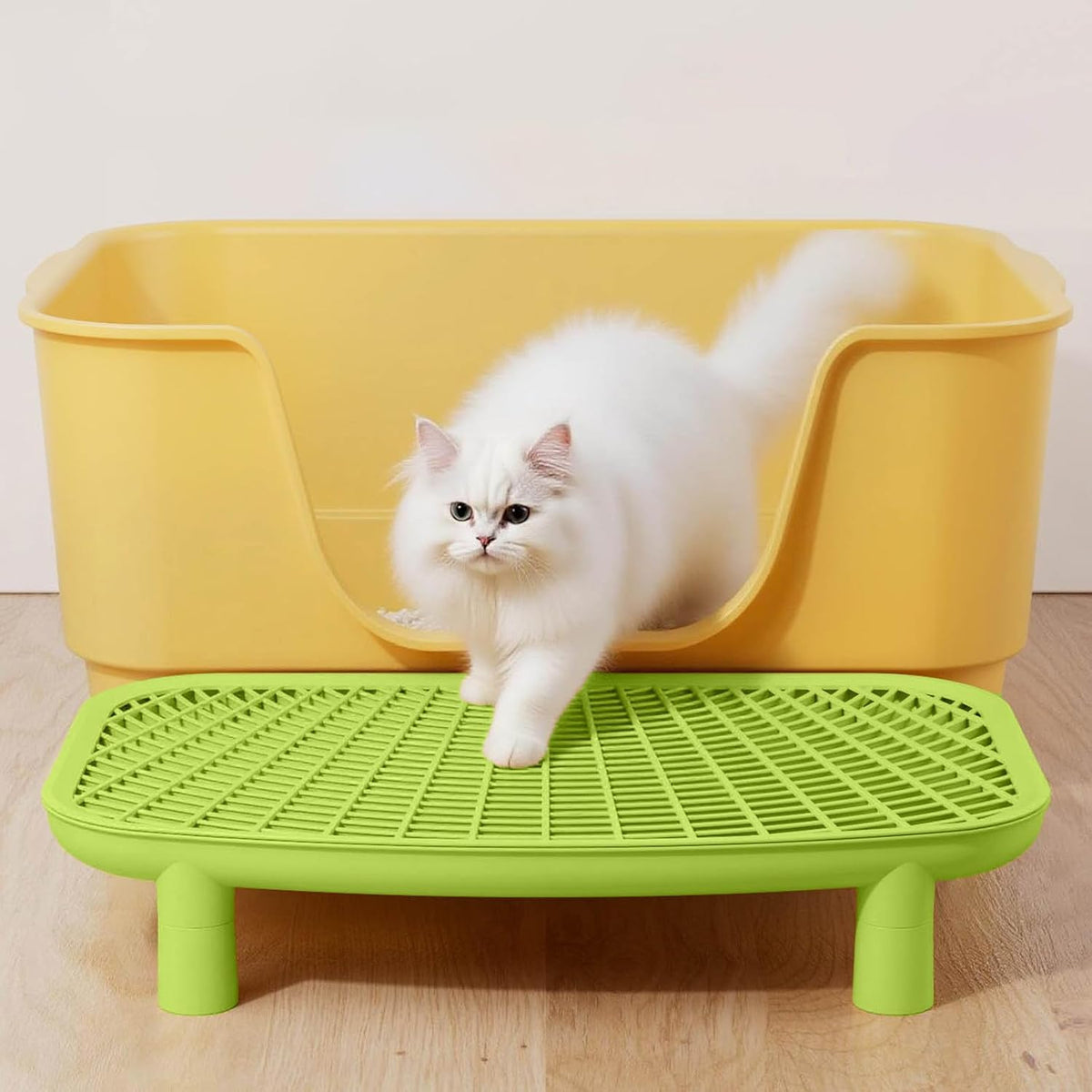 Litter Catching Step for Cat Litter Box Litter Trap Stool, White