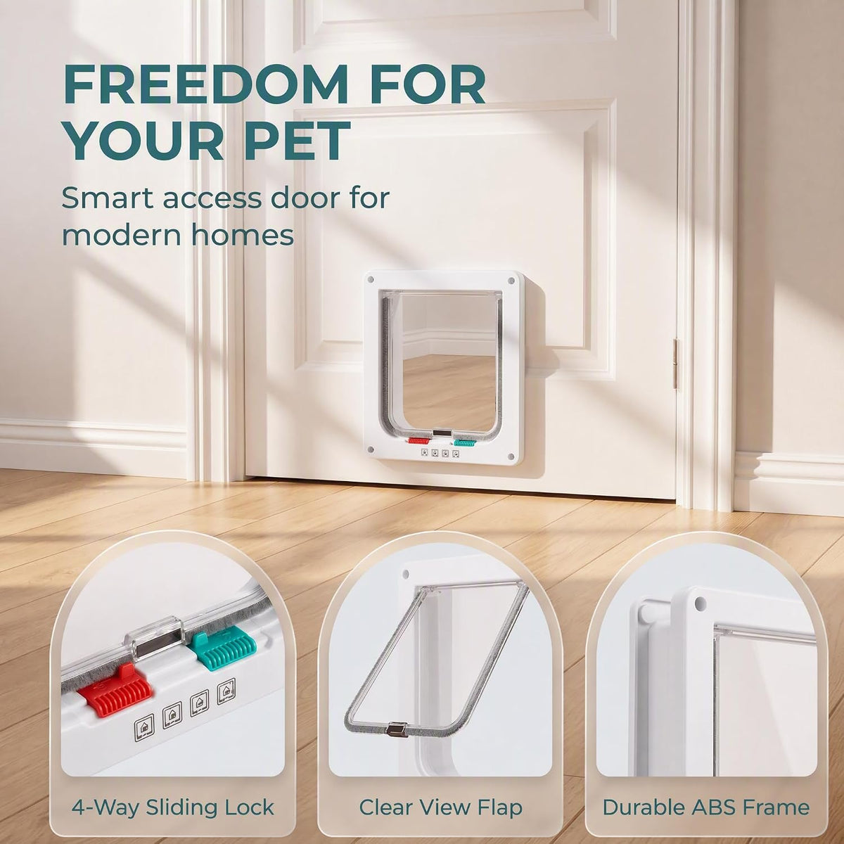 Cat Door 4 Way Lock Pet Flap for Interior Exterior Doors M