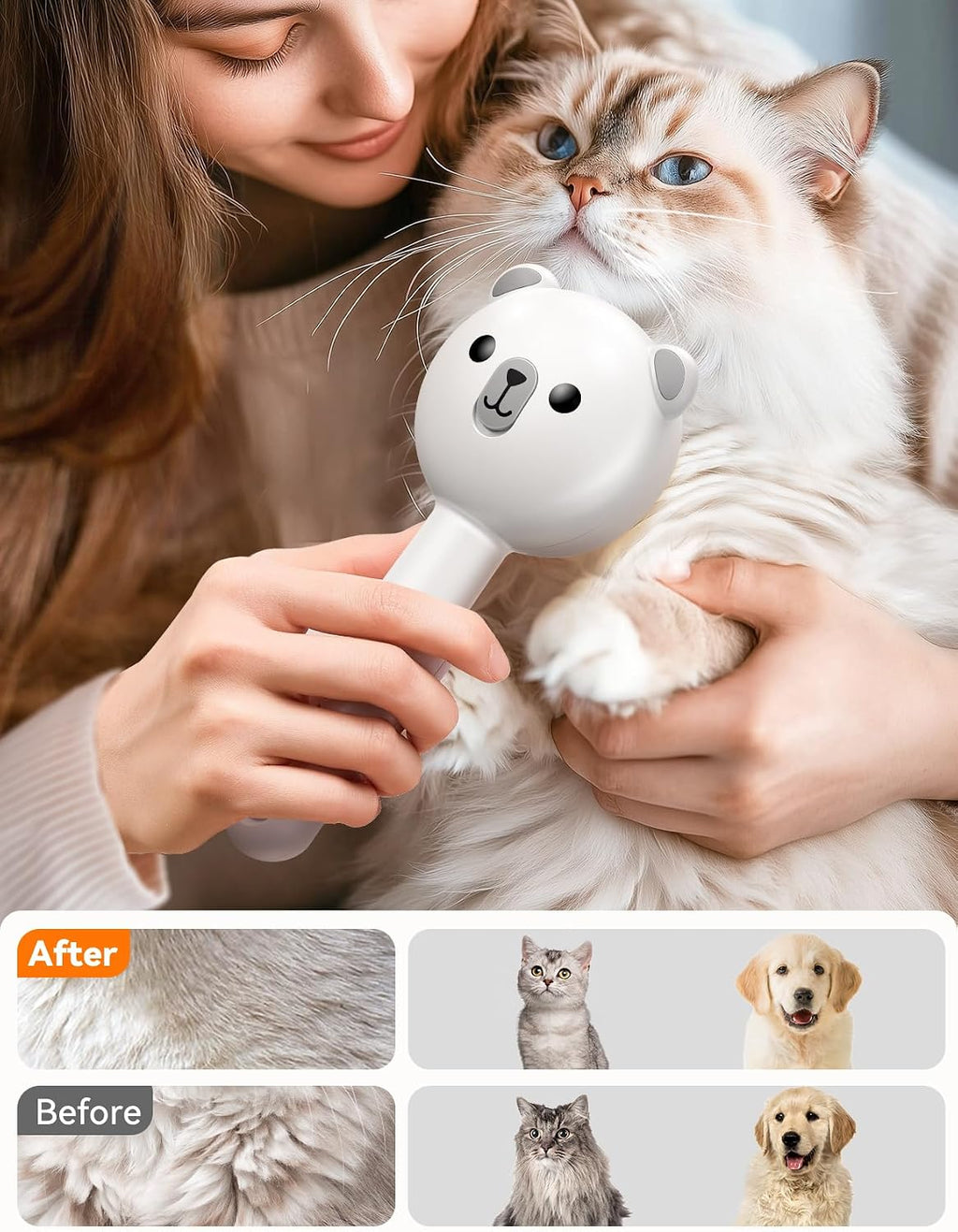 Cat Steam Brush, Brushes for Indoor Cats with Release Button, Undercoat Removal Grooming Supplies, Dual Spray USB Rechar