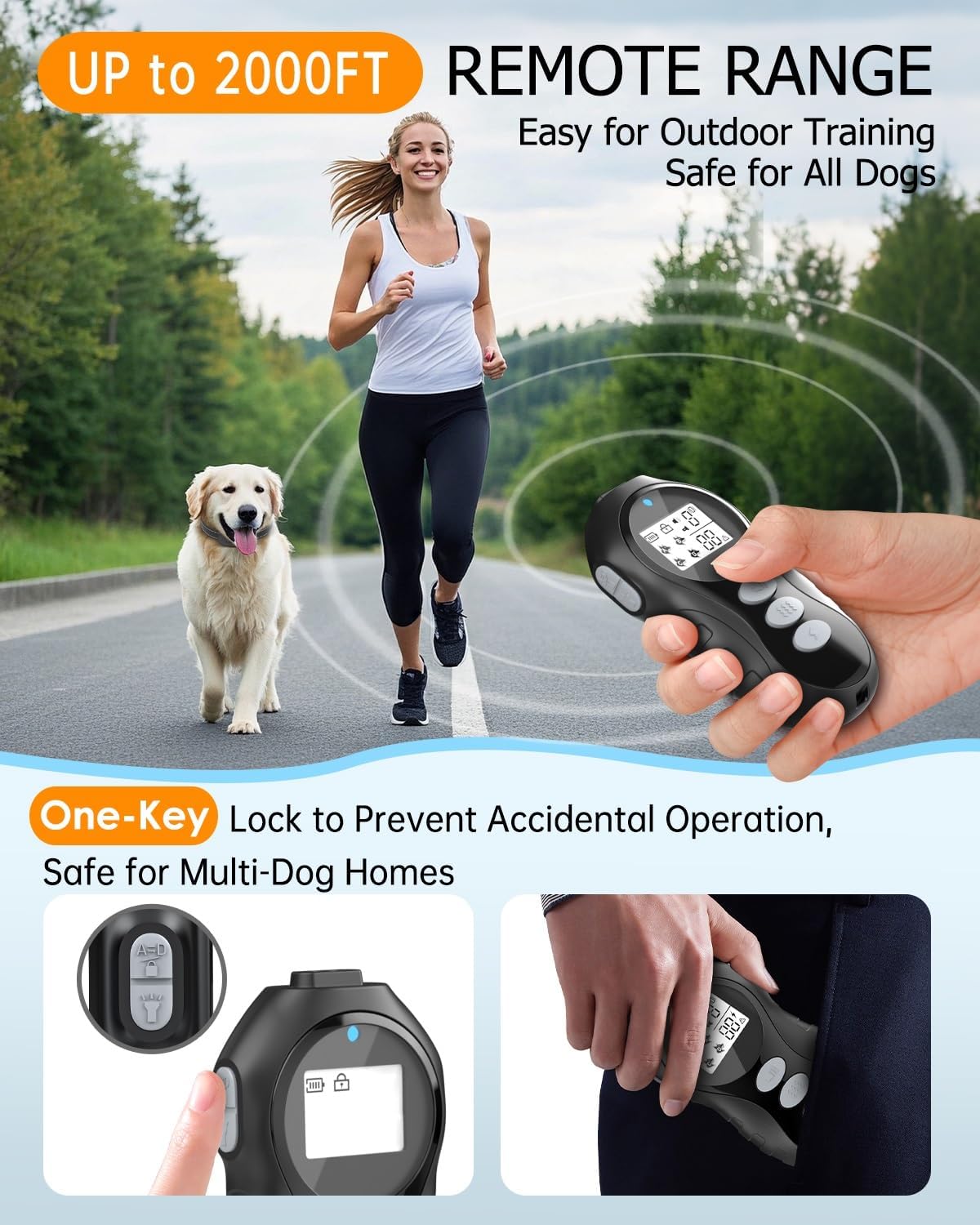 Dog Shock Collar with Remote Control, Waterproof Dog Training Collar, Bk