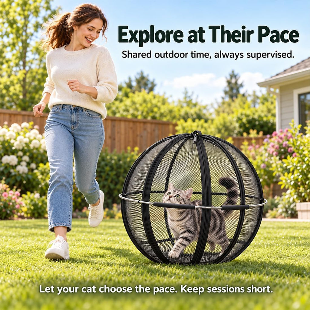 Rolling Cat Hamster Ball for Outside, Giant Mesh Cat Ball Cage Playpen，Blac