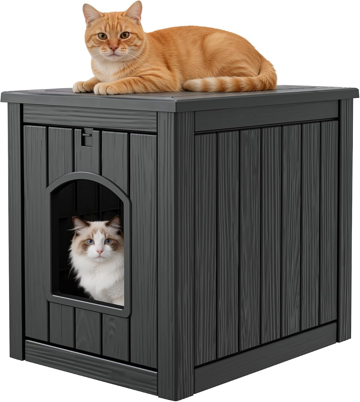 Outdoor Cat House Weatherproof, Resin Cat Houses for Outdoor Indoor Cats, Cat Box Enclosure, Cat Bed Easy to Assemble & 