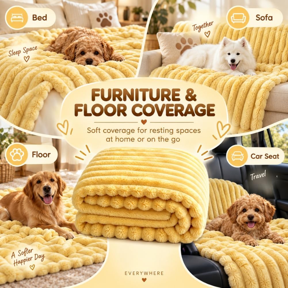 Washable Emotional Support Blanket for Dogs, Plush Yellow Dog Blankets，S