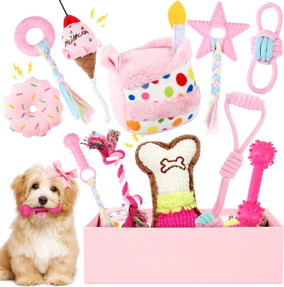 RoundFunny 19 Pcs Cat Toys Gift Box Cat Birthday Toys with Catnip & Wand