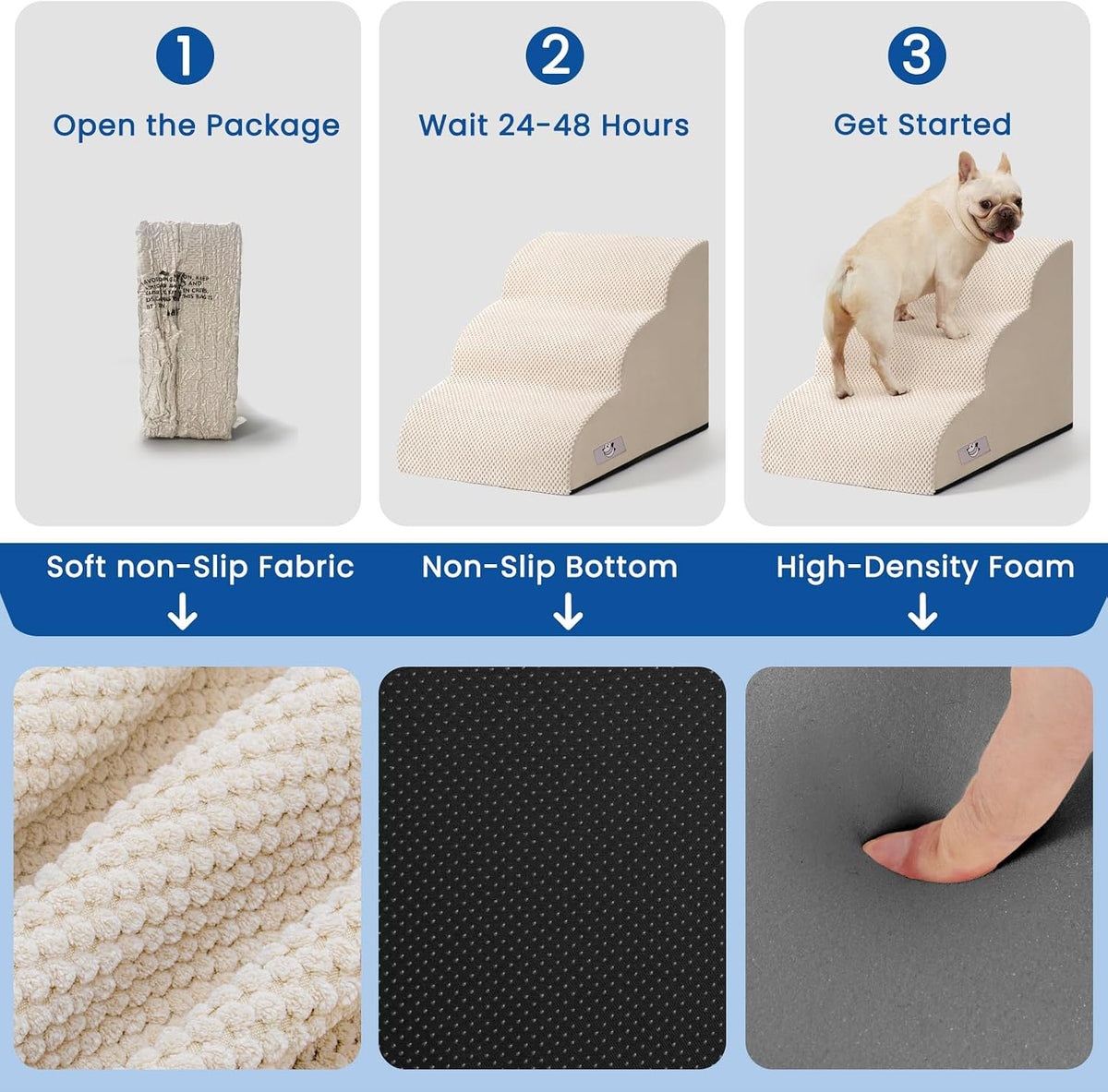 Dog Stairs for Small Dogs & Cats,3 Steps Non-Slip Pet Ramp for Couch,15.7"H
