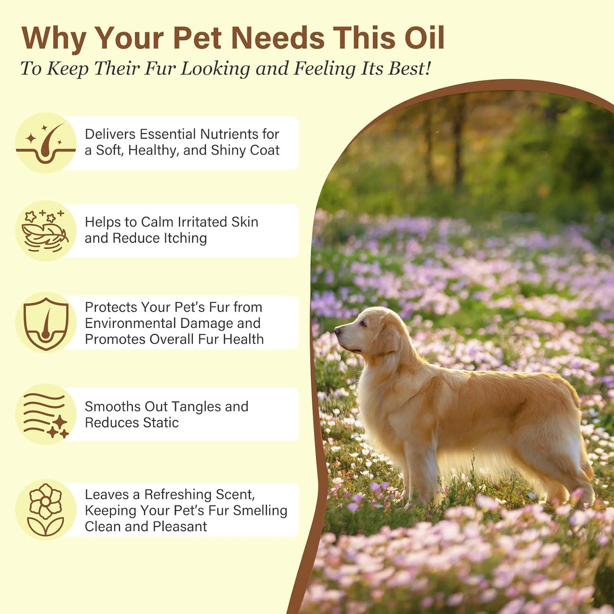 Pet Fur Care Oil - Detangles, Reduces Shedding - Adds Shine with Collagen & Natural Oils - Leave-in Conditioner for Dogs