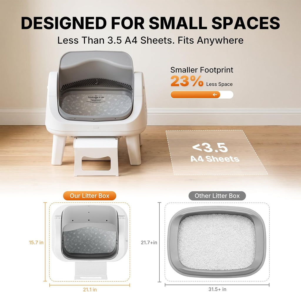 Automatic Cat Litter Box with Wide Open-Top & Easy-Access Step for Cats 3–17 lb, Self Cleaning Cat Litter Box with 8L Wa