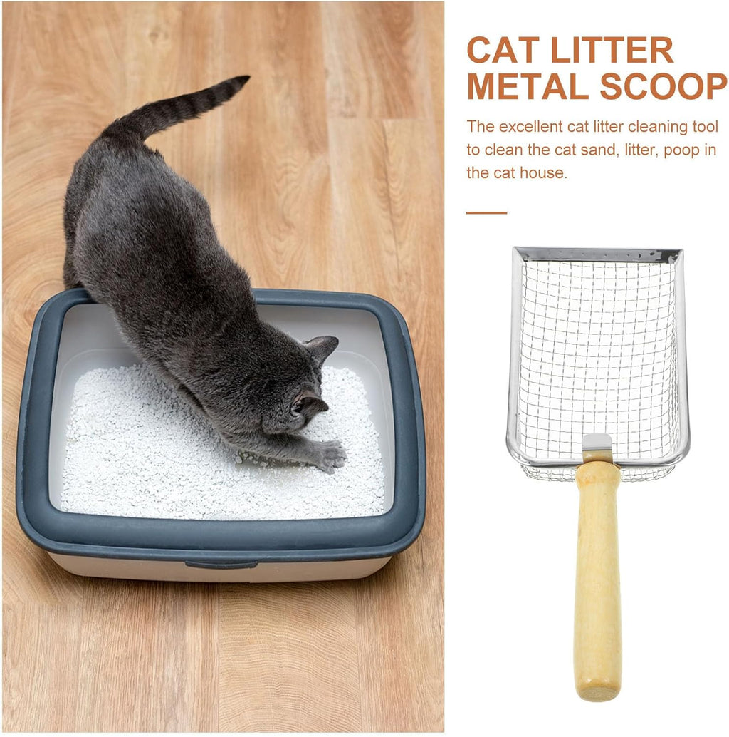 Stainless Steel Mesh Litter Shovel with Long Wood Handle for Terrariums