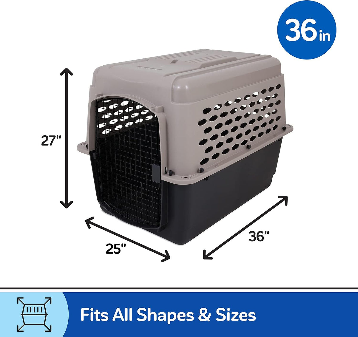 Petmate Vari Dog Kennel, Carrier for Large Dogs, 36in, Taupe and Black