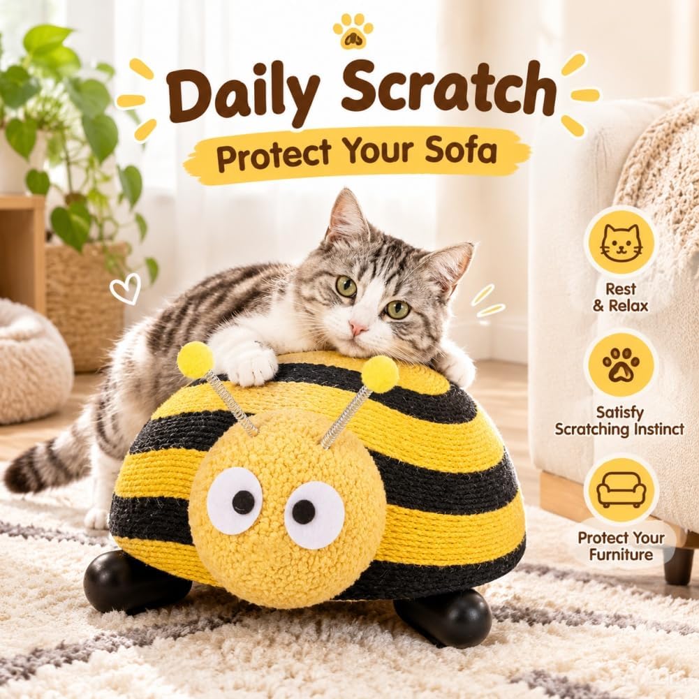 Sisal Cat Scratching Post Small Cat Scratcher for Indoor Cats，Bee