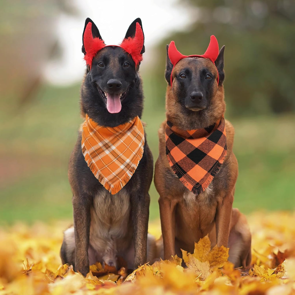 Kytely Dog Bandanas Fall Thankgiving XLarge 2Pack, Plaid Pet Scarf
