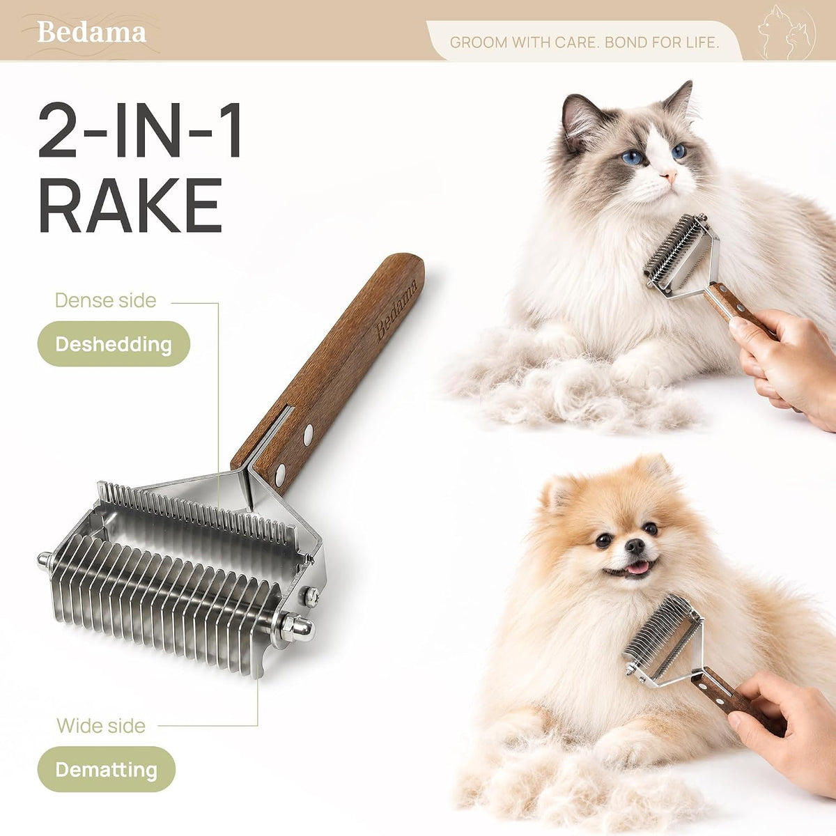 2-in-1 Deshedding & Dematting Cat Brush for Long Haired Cats